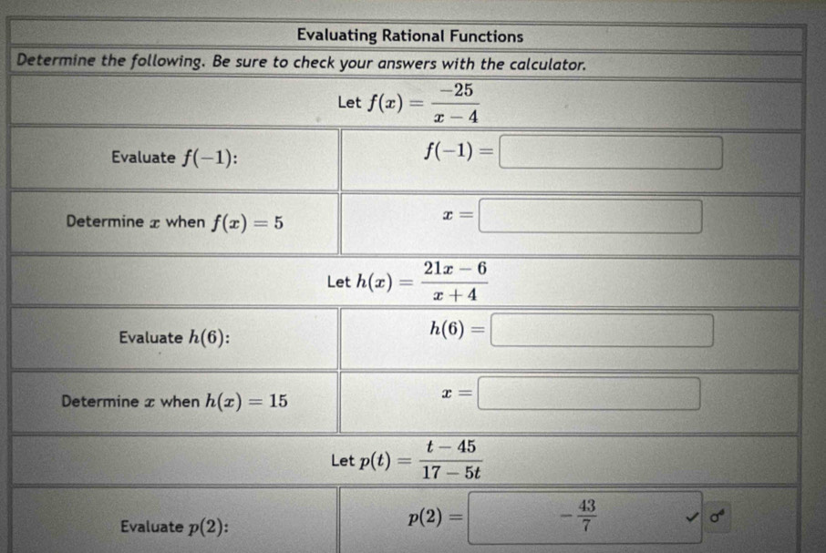 Evaluate p(2)