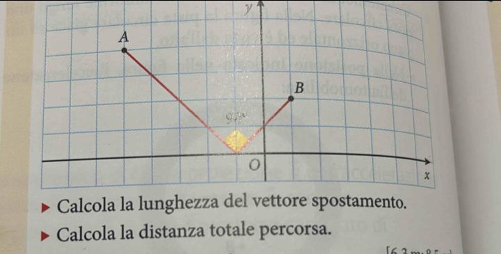 Calcola la lunghezza del vettore spostamento.
Calcola la distanza totale percorsa.