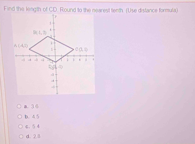 a. 3.6
b. 4.5
c. 5 4
d. 2.8