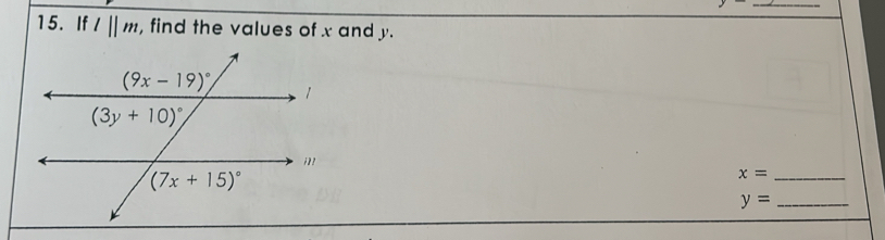 If l||m , find the values of x and y.
x= _
y= _