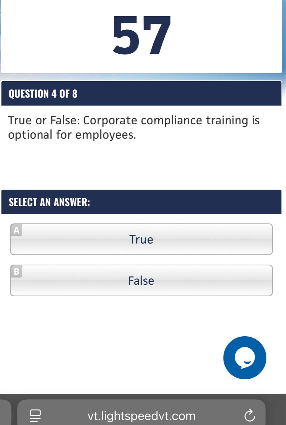 Solved: OF 8 True or False: Corporate compliance training is optional ...