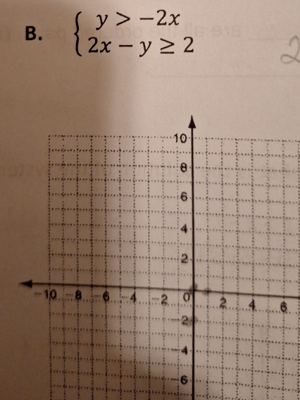 beginarrayl y>-2x 2x-y≥ 2endarray.