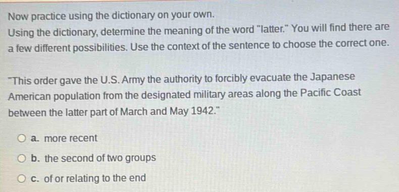 Solved: Now practice using the dictionary on your own. Using the ...