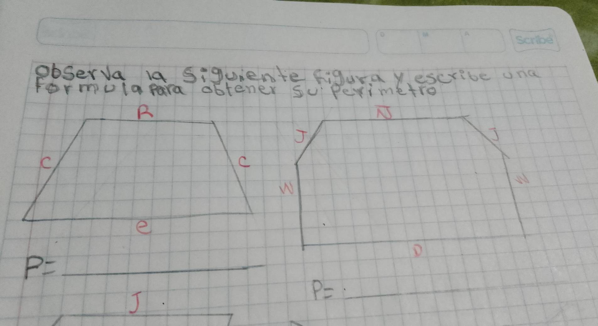 observa 14 Siquiente figura yescrive ona 
formula para obtener Su peximetro 
_
P= _ 
J
P=