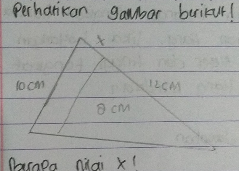 Perhankan gambar bvikur! 
Duapa niai x (