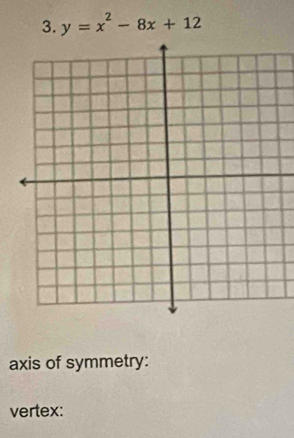 y=x^2-8x+12
axis of symmetry: 
vertex: