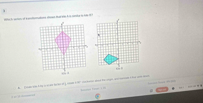 Solved: Which series of transformations shows that kite A is simifar to ...