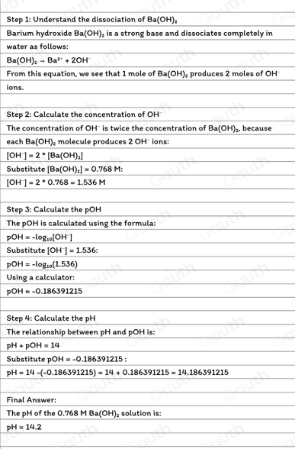Solved: Assuming complete dissociation, what is the pH of a 0.768 M Ba ...