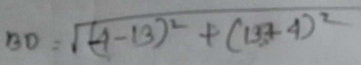 BD=sqrt((4-13)^2)+(13+4)^2