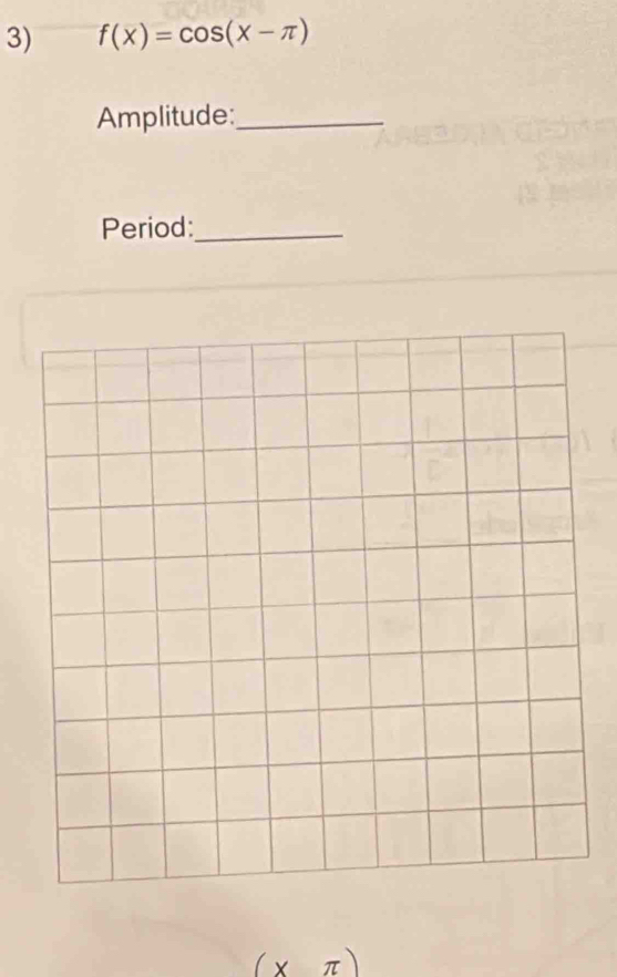 f(x)=cos (x-π )
Amplitude:_ 
Period:_
(x π