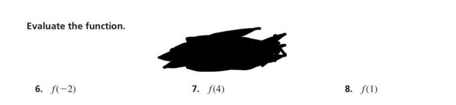 Evaluate the function. 
6. f(-2) 7. f(4) 8. f(1)