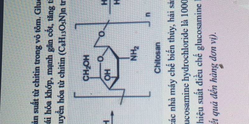 ản suất từ chitin trong vỏ tôm. Glue
hái hóa khóp, mạnh gân cốt, tăng tí
luyển hóa từ chitin (C_8H_13O_5N)n tr
H
H
các nhà máy chế biến thủy, hái sá
ucosamine hydrochloride là 1000
hiệu suất điều chế glucosamine 
ết quả đến hàng đơn vị).