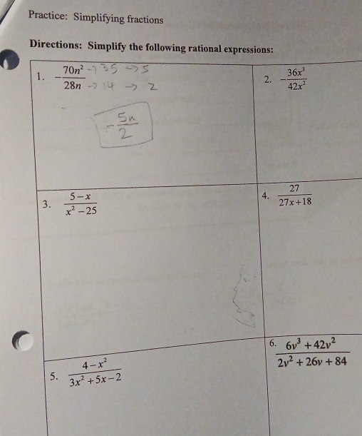 Practice: Simplifying fractions
Directions: