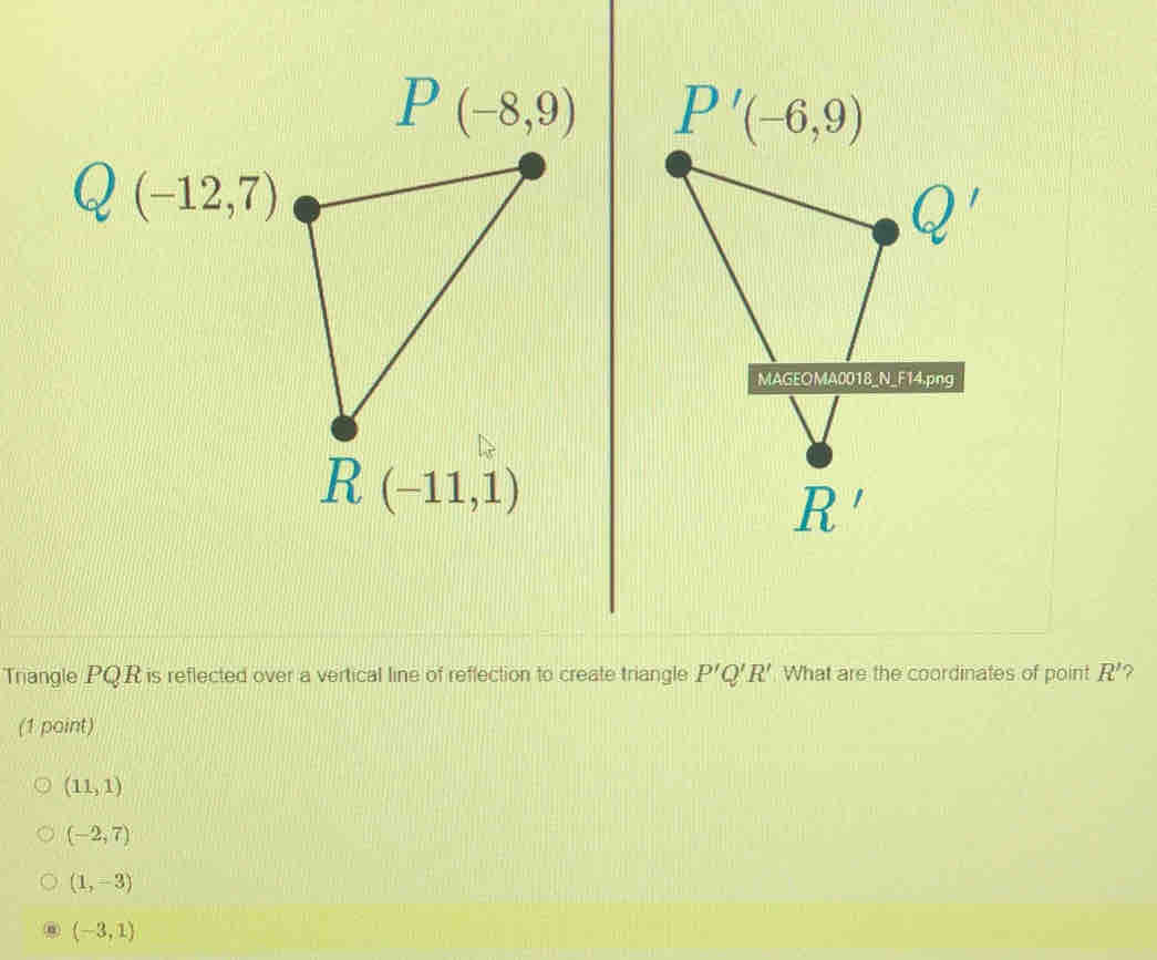 Solved: Triangle PQR is reflected over a vertical line of reflection to ...