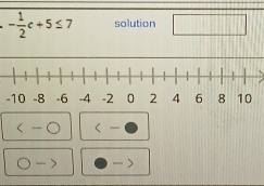 - 1/2 c+5≤ 7 solution □
-( <