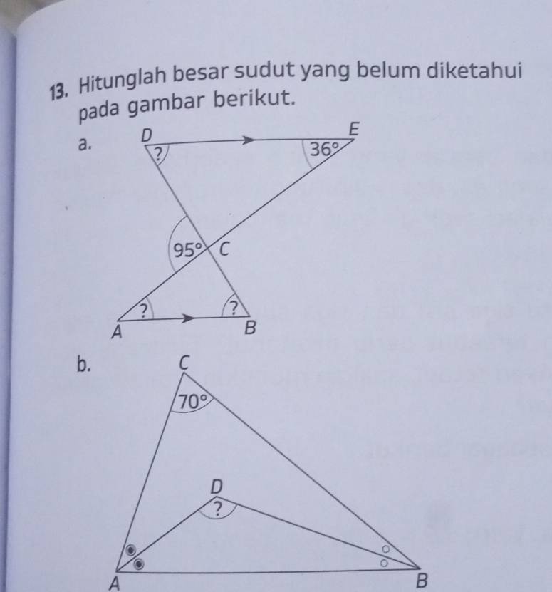 Hitunglah besar sudut yang belum diketahui
pada gambar berikut.
a.