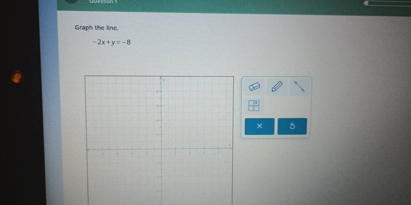 Graph the line.
-2x+y=-8
× 5