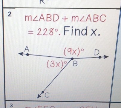 n
2 m∠ ABD+m∠ ABC
=228°. Find x.