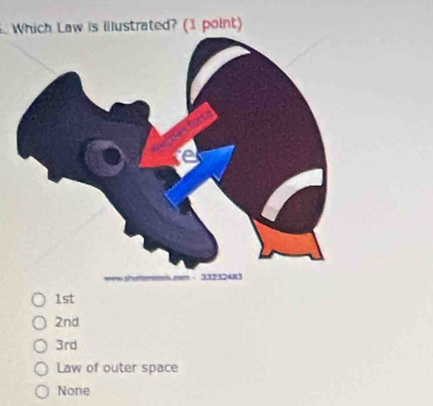 Which Law is illustrated? (1 point)
1st
2nd
3rd
Law of outer space
None