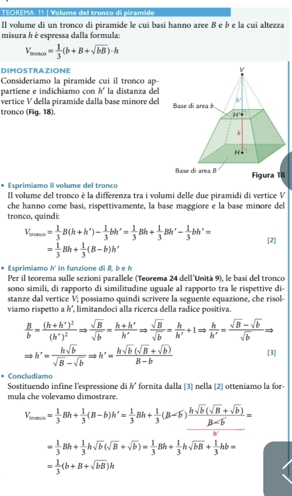 Risolto:TEOREMA 11 | Volume del tronco di piramide Il volume di un ...