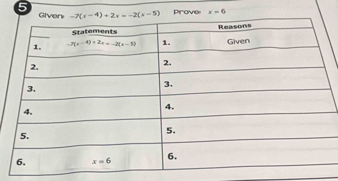 prove; x=6