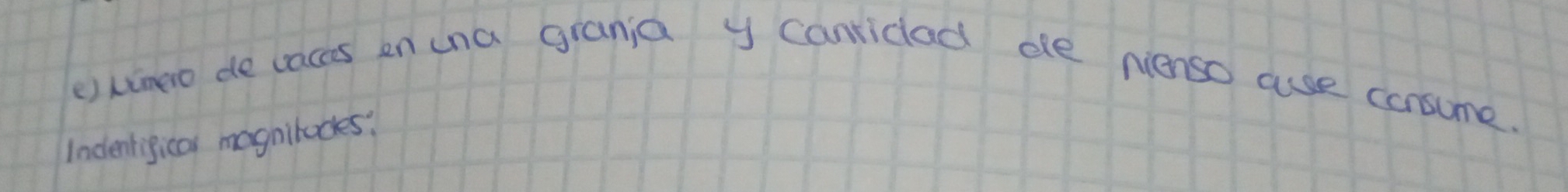 ximero de vaces en una grania y cantidad ee nienso are consume. 
Indentisical magnitades: