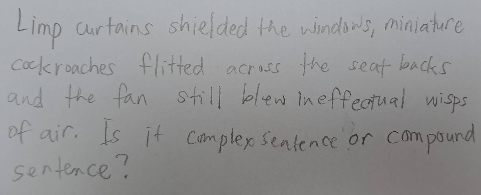 Solved: Limp curtains shielded the windows, miniature cockroaches ...
