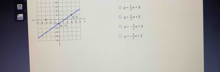 4
y= 2/3 x+3
y= 2/3 x+2
y=- 3/2 x+3
y=- 3/2 x+2