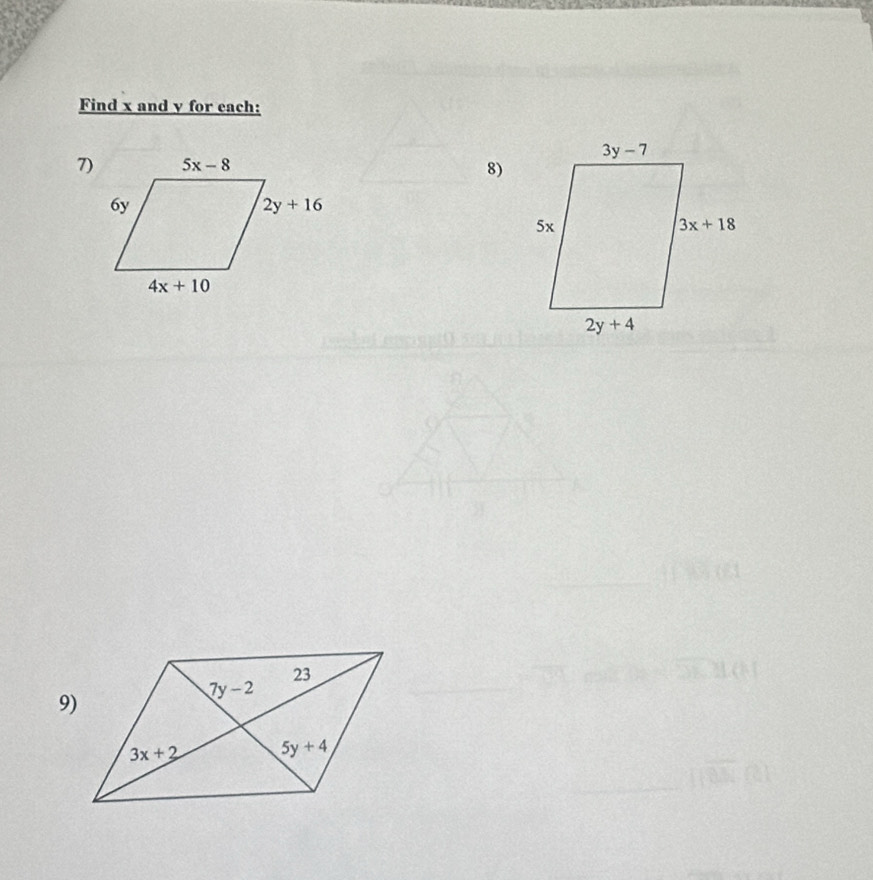 Find x and y for each:
7)
8)
9)