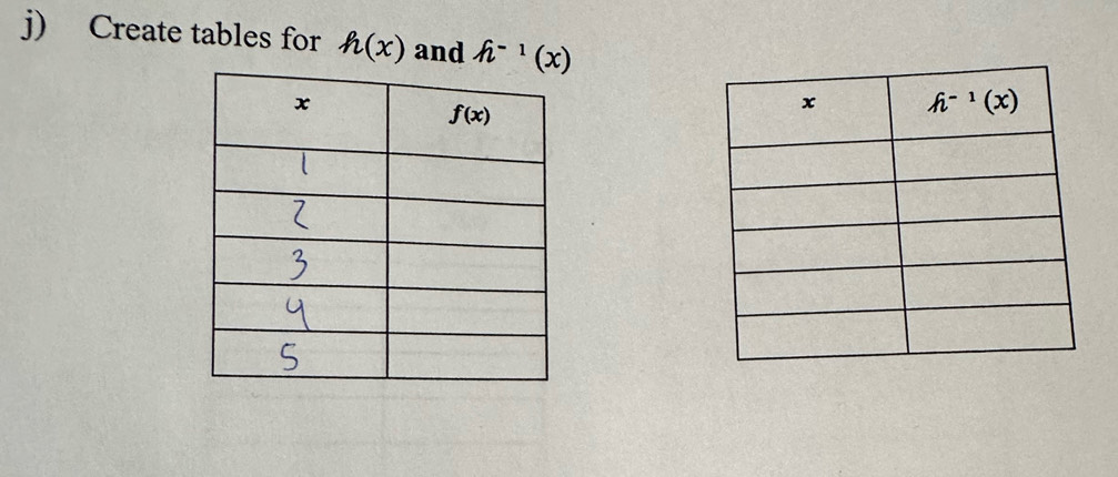 Create tables for h(x) and h^(-1)(x)