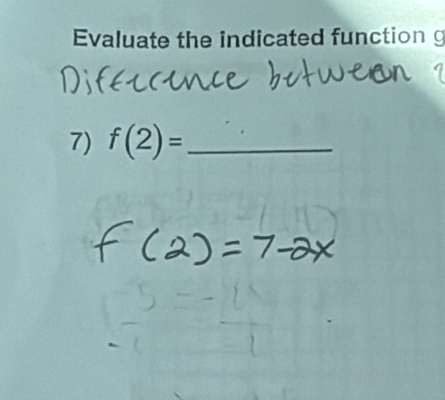 Evaluate the indicated functiong 
7) f(2)= _