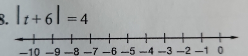 |t+6|=4
-10 -9 -8 -7 -6 —5 -4 -3 -2 -1 0