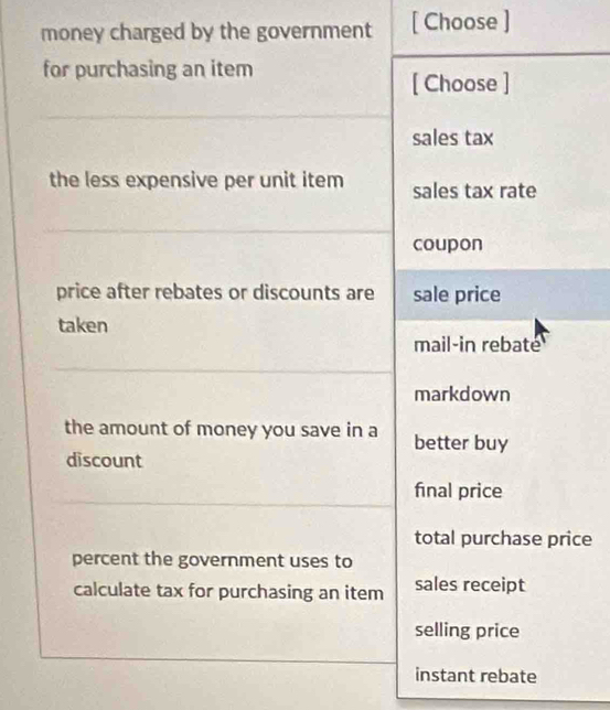 money charged by the government [ Choose ] 
ce 
instant rebate