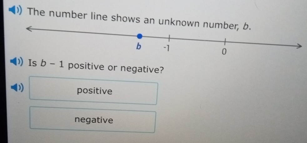 The number line shows an unknown 
Is b-1 positive or negative?
)
positive
negative