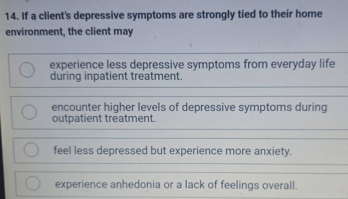 Solved: If a client's depressive symptoms are strongly tied to their ...