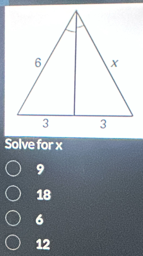 Solve for x
9
18
6
12