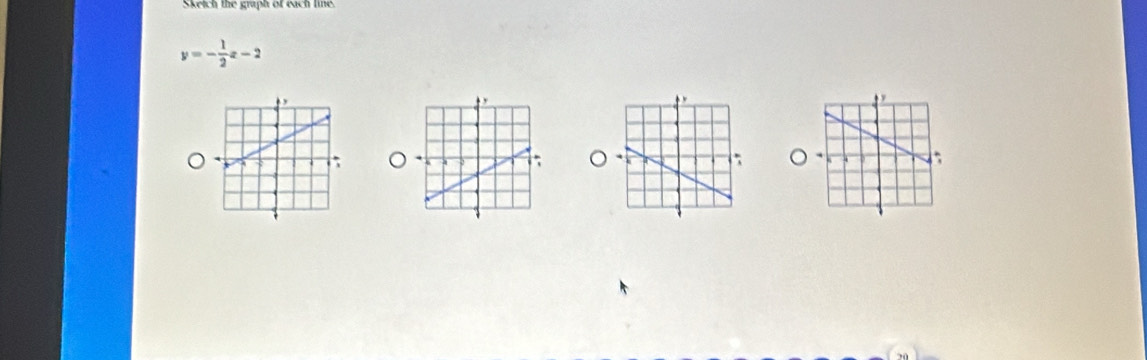 Sketch the graph of each line.
y=- 1/2 x-2