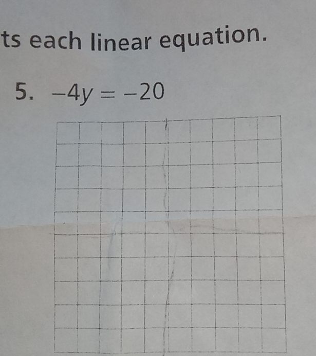 ts each linear equation. 
5. -4y=-20