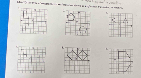 Identify the type of congruence transformation shown as a reflection, translation, or retation.