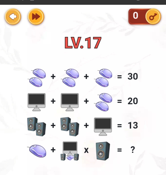 LV.17
+
+
=30
+ +
=20
+
+
=13
+ X = ?
8 。