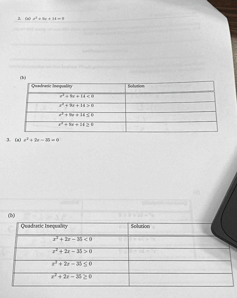 x^2+9x+14=0
(b)
3. (a) x^2+2x-35=0
(b)