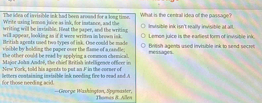 Solved: The idea of invisible ink had been around for a long time. What ...