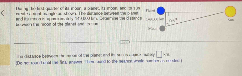 During the first quarter of its moon, a planet, its moon, and its sun ...