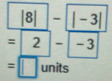 = |8|-|-3|
=|2|-|-3
=□ units