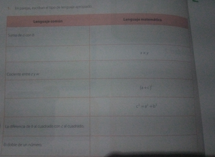 T, escriban el tipo de lenguaje apropiado.
C
La
El