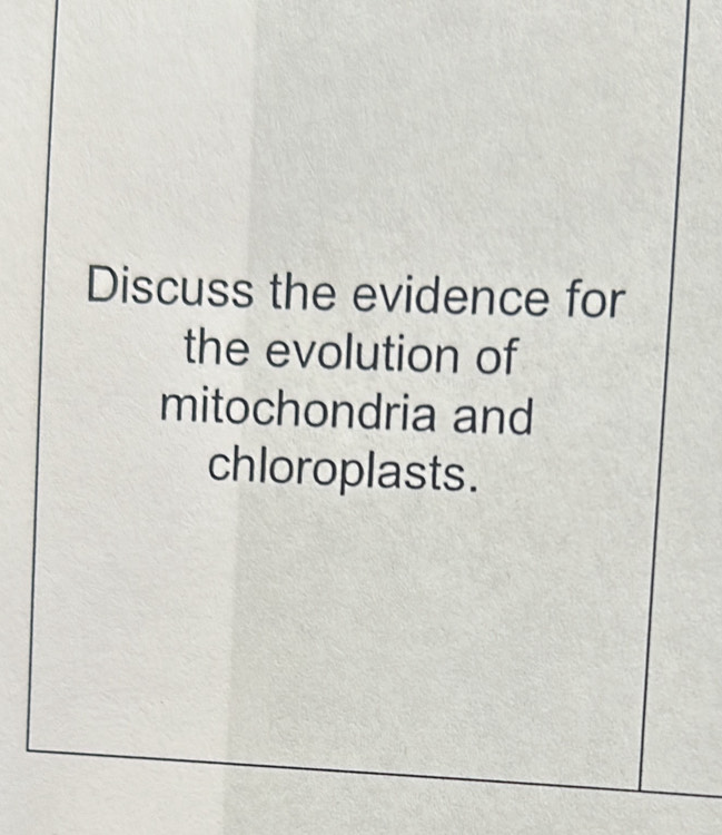 Discuss the evidence for 
the evolution of 
mitochondria and 
chloroplasts.