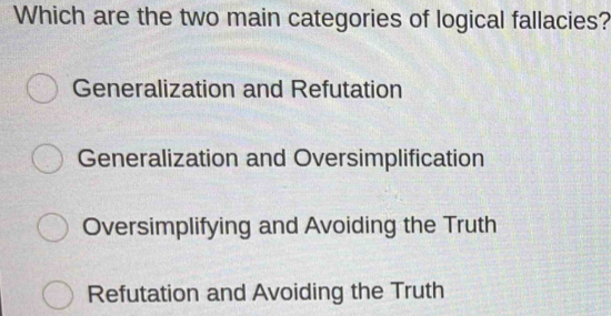 Solved: Which are the two main categories of logical fallacies ...