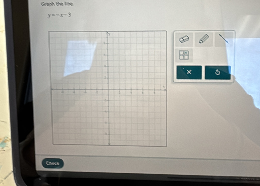 Graph the line.
y=-x-5
Check