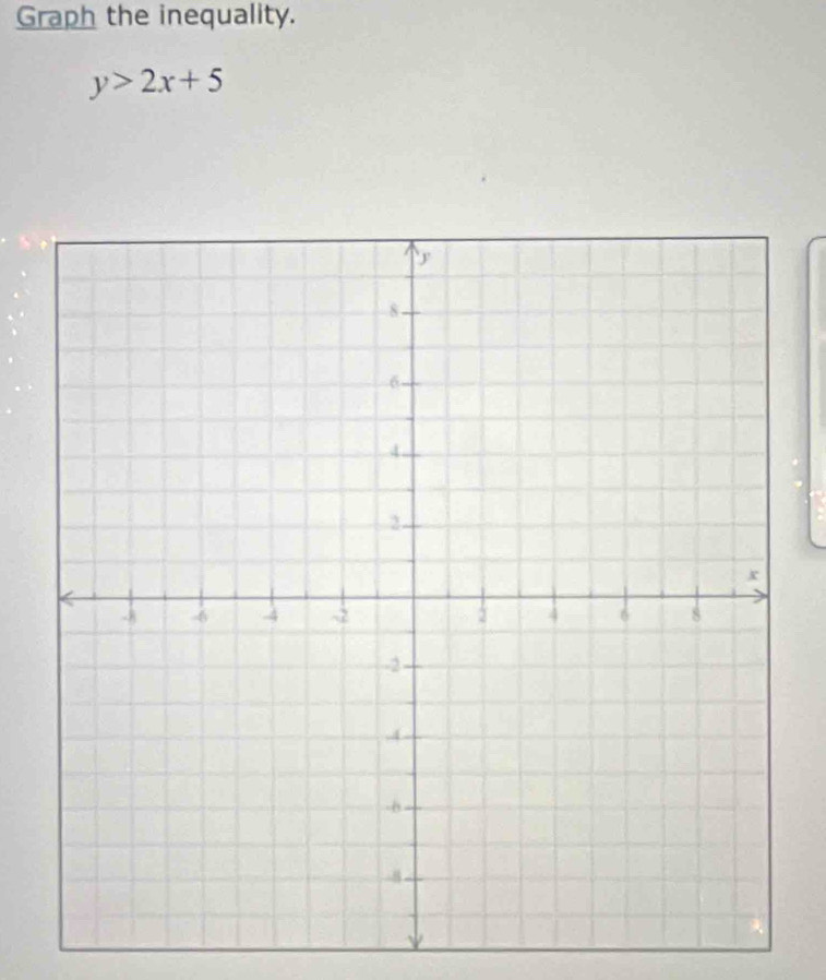 Graph the inequality.
y>2x+5