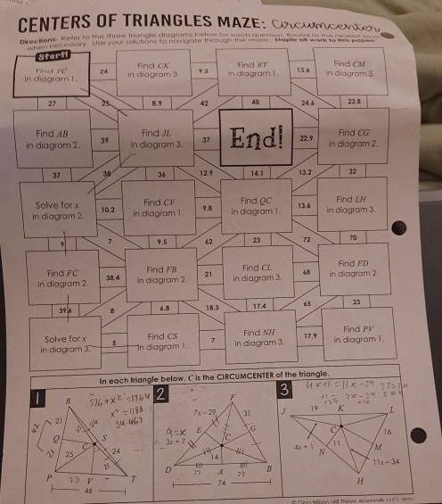 CENTERS OF TRIANGLES MAZE: CMCD
Refer to the three triangle diagrams below for each question. Round to the nearss en
R
21
1
s
C 
25 24
P 23 V T
46
# Ging Wilon (All Thinos Alrietrers 1 1 0 s S0O )